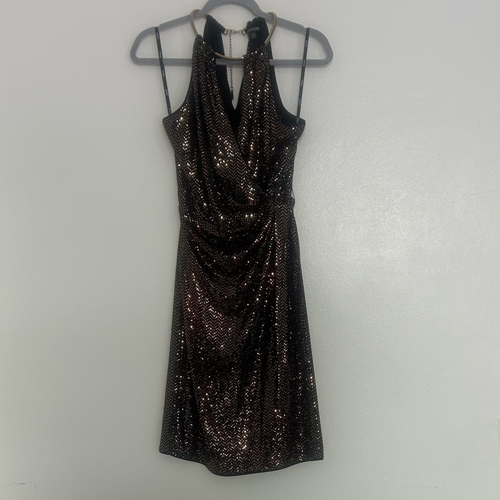 Kensie Black and Gold Backless Dress
